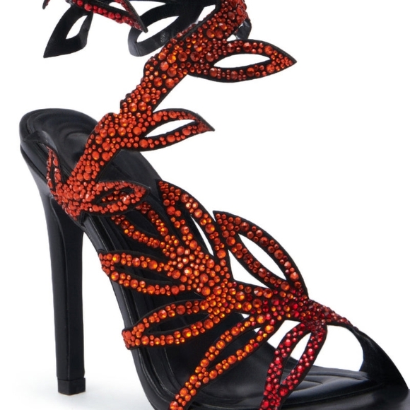 "SINS OF DESIRAE" Fiery Red and Black Luxury Embellished Heels - Picture 3 of 8